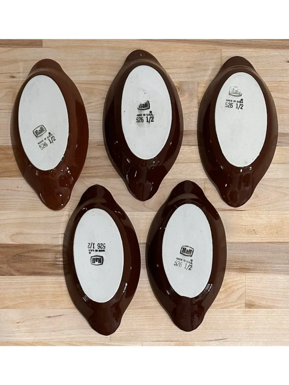 Set of 5 Vintage HALL #526 Brown Individual Au Gratin Casserole Dishes, USA Made